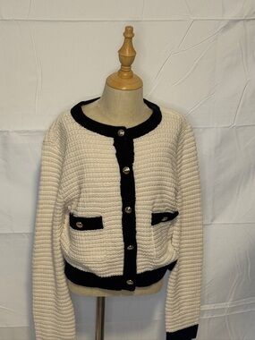 abercrombie kids Cream Cardigan with Black Trim and Gold Buttons